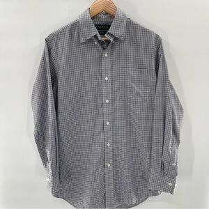Lauren Ralph Lauren Navy Gray White Long Sleeve Button Down Size 15 1/2